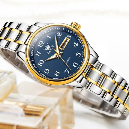 OLEVS Luxury Ladies Watches,Women's Watch with Day and Date,Female Watch for Small Wrist,Gold Stainless Steel Watches for Women,Easy Read Ladies Wrist Watches Waterproof（Adjustable Strap