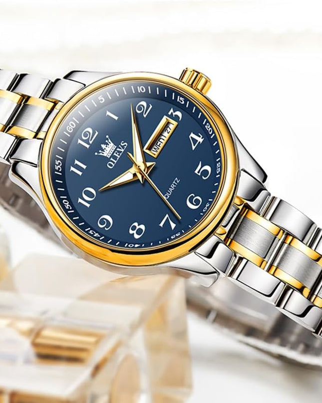 OLEVS Luxury Ladies Watches,Women's Watch with Day and Date,Female Watch for Small Wrist,Gold Stainless Steel Watches for Women,Easy Read Ladies Wrist Watches Waterproof（Adjustable Strap