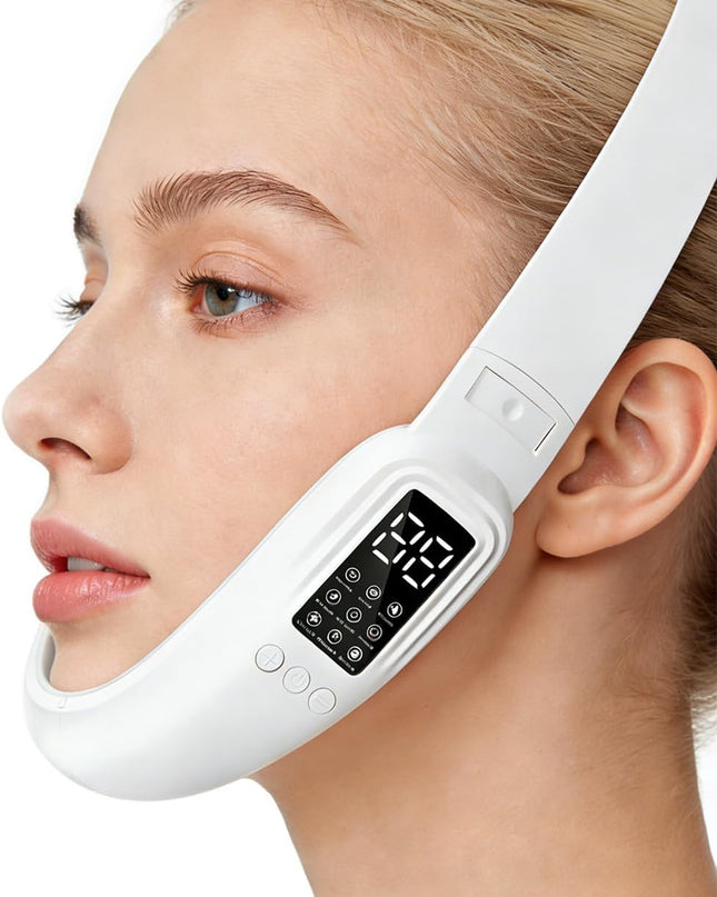 V-Face Electric Double Chin Device with 8 Modes & 15 Gear Adjustable Intensities - Intelligent V-Face Machine for Contouring Double Chin - White