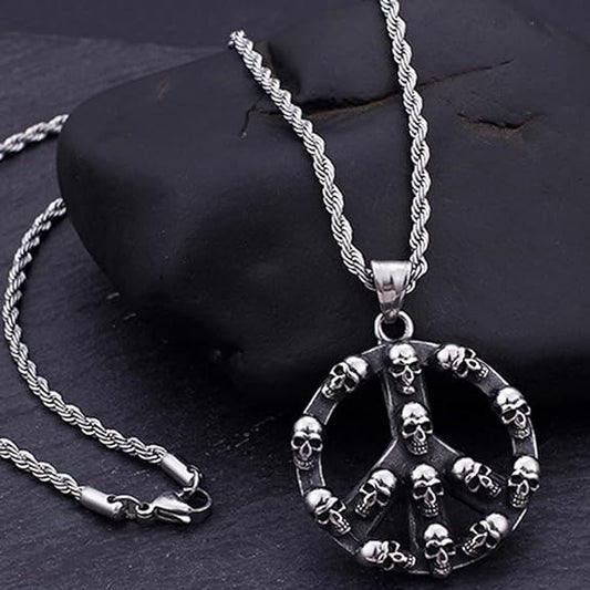 Viking Skull Necklace for Men Stainless Steel Skull Pendant Skull Jewelry Gift for Boyfriend Husband