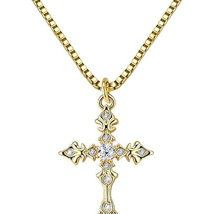 Gold Cross Necklace CZ Dainty Pendant 14K Gold Plated Chain for Daily Wear