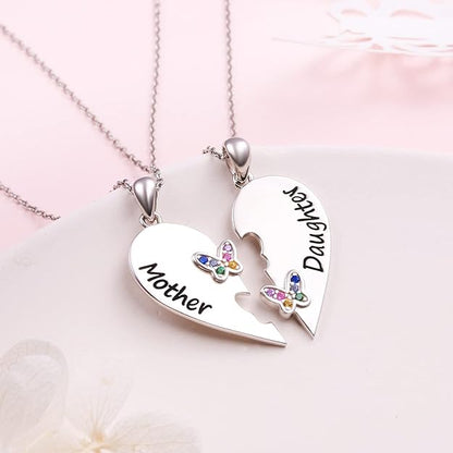 DAOCHONG Mothers Day Gifts S925 Sterling Silver Mother Daughter Granddaughter Family Heart Pendant Necklace Jewelry from Dad Mom Grandmother Son Birthday