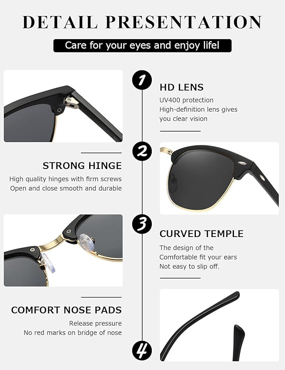 AEVOGUE Polarized Sunglasses For Women And Men Semi Rimless Frame Retro Sun Glasses AE0369