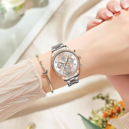 OLEVS Watches for Women Diamond Quartz Chronograph Fashion Dress Watch Date Waterproof Luminous Casual Ladies Wrist Watches