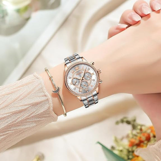 OLEVS Watches for Women Diamond Quartz Chronograph Fashion Dress Watch Date Waterproof Luminous Casual Ladies Wrist Watches