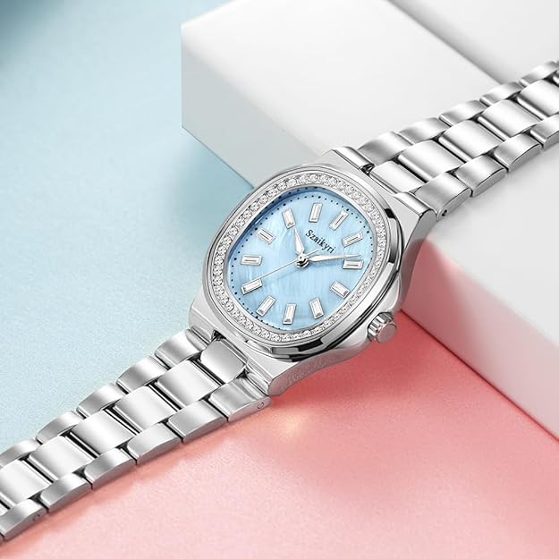 Szaikyri Elegant Watch for Women with Crystal Accented Solid Stainless Steel Band Ladies Dress Watch