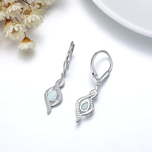 Opal Earrings 925 Sterling Silver October Birthstone Dangle Drop Dangly Leverback Earrings