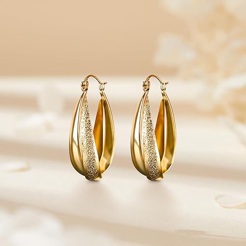 Gold Hoop Earrings for Women，24k Gold Plated Trendy Earrings，Hypoallergenic Lightweight Earrings,Everyday,Small Soop chunky Earrings Pierced Dangle