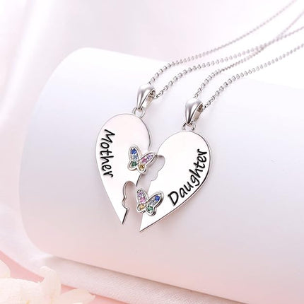 DAOCHONG Mothers Day Gifts S925 Sterling Silver Mother Daughter Granddaughter Family Heart Pendant Necklace Jewelry from Dad Mom Grandmother Son Birthday