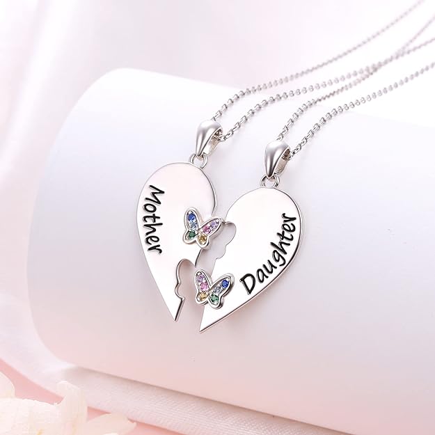 DAOCHONG Mothers Day Gifts S925 Sterling Silver Mother Daughter Granddaughter Family Heart Pendant Necklace Jewelry from Dad Mom Grandmother Son Birthday