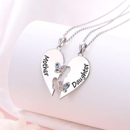 DAOCHONG Mothers Day Gifts S925 Sterling Silver Mother Daughter Granddaughter Family Heart Pendant Necklace Jewelry from Dad Mom Grandmother Son Birthday