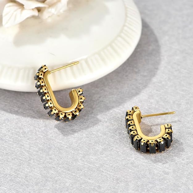 Gold Earrings for Women Girls,14K Gold Plated Hoop Earrings with 925 Sterling Silver Post Cubic Zirconia Huggie Earrings| CZ Stud Earring