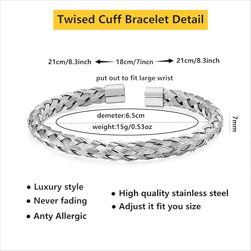 18K Gold Plated Stainless Steel Bracelets for Men - Roman Numeral Bracelet Luxury Crown King Twisted Cable Bracelet Set Men Cuff Bangle Bracelets Father's Day Gifts