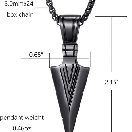 MOO&LEE Men's Stainless Steel Spear Point Arrowhead Pendant Necklace with 24 Inches Chain