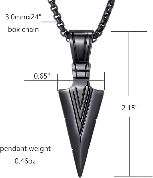 MOO&LEE Men's Stainless Steel Spear Point Arrowhead Pendant Necklace with 24 Inches Chain