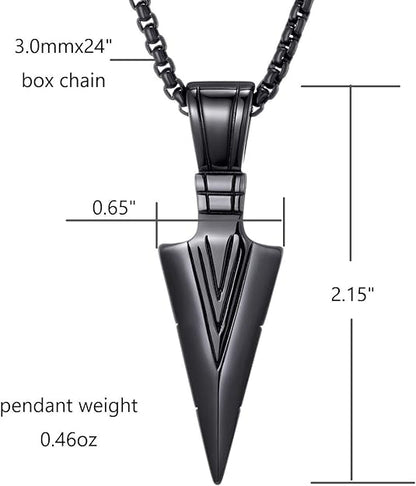 MOO&LEE Men's Stainless Steel Spear Point Arrowhead Pendant Necklace with 24 Inches Chain