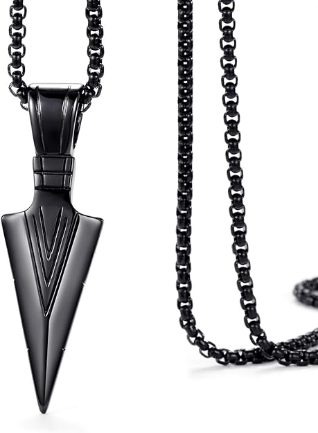 MOO&LEE Men's Stainless Steel Spear Point Arrowhead Pendant Necklace with 24 Inches Chain