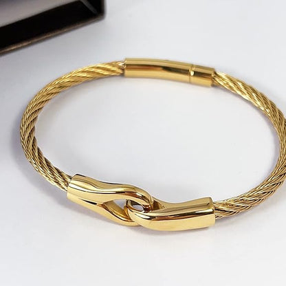 Gold Bracelets for Women Friendship Bracelets 14K Gold Bangles for Women Stainless Steel Cable Bracelets Best Gifts for Mother's Day Valentine's Day Wedding Couples and Birthdays