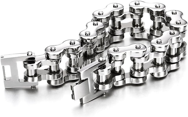 COOLSTEELANDBEYOND Heavy Sturdy Mens Motorcycle Chain Bike Chain Bracelet of Stainless Steel Silver Color Polished