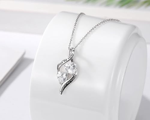 Gifts for Mom from Daughter & Son- Sterling Silver Heart Cubic Zirconia Pendant Necklace