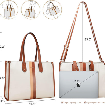 ESTARER Laptop Tote Bag 15.6 Inch, Women Laptop Bag Water-resistant Canvas Work Bag, Casual Shoulder Bag Handbag Briefcase Purse for Office/College/Travel