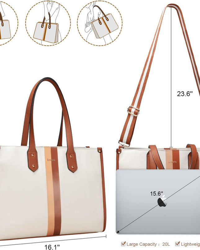 ESTARER Laptop Tote Bag 15.6 Inch, Women Laptop Bag Water-resistant Canvas Work Bag, Casual Shoulder Bag Handbag Briefcase Purse for Office/College/Travel