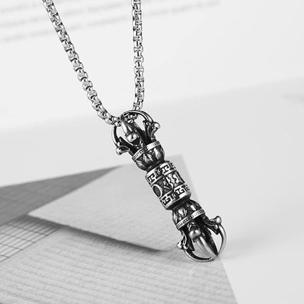 Buddhist Stainless Steel Vajra Pendant Necklace ,Dorje Buddhism Amulet Tibetan Pendant with 22+2" Stainless Steel Chain