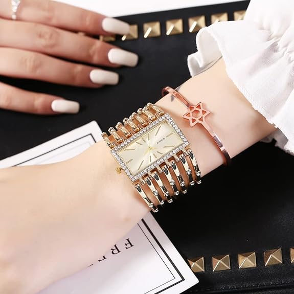 SENRUD Fashion Cuff Bracelet Watches for Women Luxury Rectangular Dial Analog Quartz Wrist Watch Gifts for Ladies