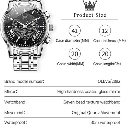 OLEVS Men's Luxury Watch Waterproof Luminous Easy Read Chronograph Watches Full Gold/White Dail/Black Face with Calendar Wristwatch