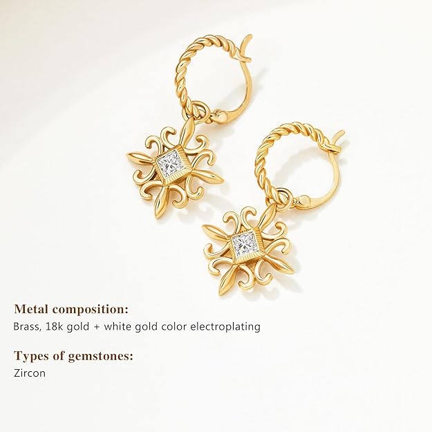 Cicy Bell 18k Gold Plated Dangle Earrings for Women Princess Cubic Zirconia Trendy Chunky Twist Drop Earrings