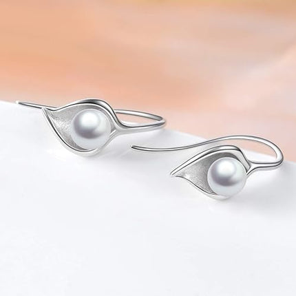 Sterling Silver Pearl Earrings Dangle Drop Earrings Pearl Fine Jewelry Mothers Day Gifts for Women