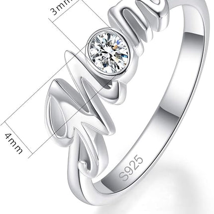 Mom Ring 925 Sterling Silver Oval Cut CZ Stackable Initial Letter Ring for Mother Size 6-9