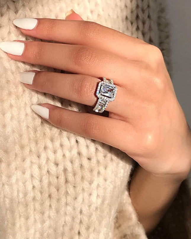 925 Sterling Silver Shiny Full Diamond Ring Cubic Zirconia Cocktail Rings CZ Diamond Ring Eternity Engagement Wedding Band Ring for Women (US Code 8)