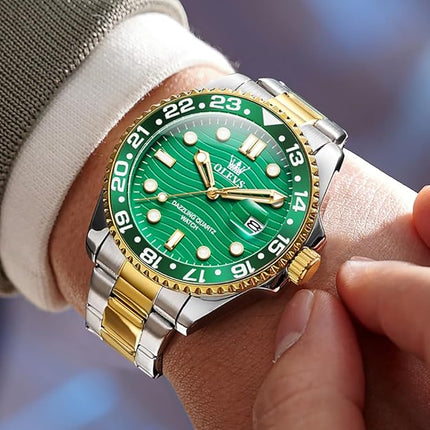 OLEVS Watch Men Luxury Big Face Dress Easy Read Mens Watches with Date Waterproof Luminous Stainless Steel Watches for Men Business Fashion Analog Quartz Men's Wrist Watches Rotatable Bezel Men Watch