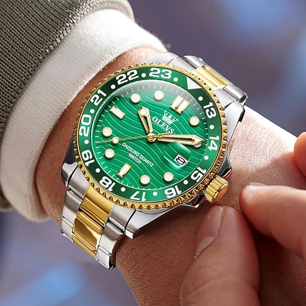OLEVS Watch Men Luxury Big Face Dress Easy Read Mens Watches with Date Waterproof Luminous Stainless Steel Watches for Men Business Fashion Analog Quartz Men's Wrist Watches Rotatable Bezel Men Watch