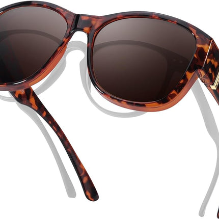 Xfeel Trendy Sunglasses Over Glasses Women, Oversized Sun Glasses Women with UV Protection Over Prescription Eyeglasses