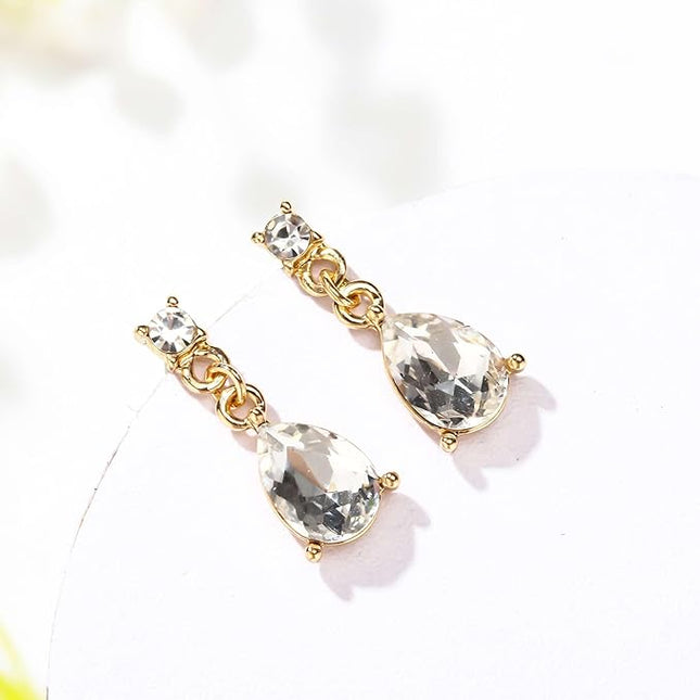 ZHUWE Bridesmaid Jewelry Set Gift for Wedding,18K Gold/Rose Gold/Silver Plated Teardrop Pendant Necklace Earring Set for Women Girls