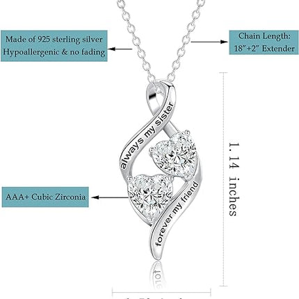 Gifts for Mom from Daughter & Son- Sterling Silver Heart Cubic Zirconia Pendant Necklace