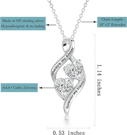 Gifts for Mom from Daughter & Son- Sterling Silver Heart Cubic Zirconia Pendant Necklace