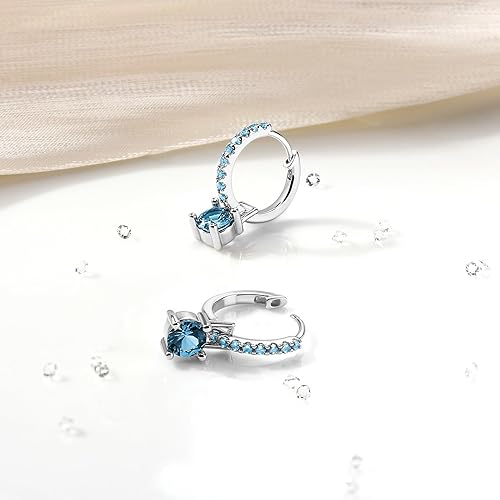 Rhodium Plated Sterling Silver Hoop Earrings for Women Month of Birth – Unique Rhodium Plated Sterling Silver Women's Earrings