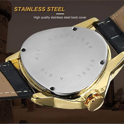 Triangle Golden Skeleton Watch for Men Mechanical Automatic Wristwatch Sport Silver Stainless Steel Mens Watches