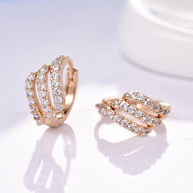 GULICX Eye-catching Gold Tone Three Layer White Rhinestone Hoop Earrings Party