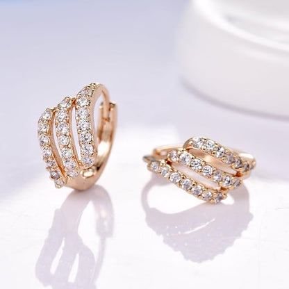 GULICX Eye-catching Gold Tone Three Layer White Rhinestone Hoop Earrings Party