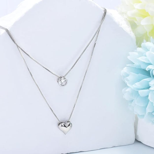 Layered Necklace for Women Sterling Silver Heart Necklace with CZ Stacked Cute Love Choker Pendant Necklace Tiny Chain Jewelry Gifts for Daughter Wife Mom Girlfriend Anniversary