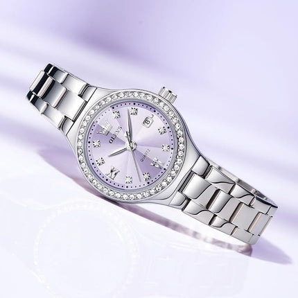 OLEVS Women's Casual Stainless Steel Watch, Small Wrist Simple Watch for Women, Elegant Diamond Roman Numerals Ladies Dress Watch