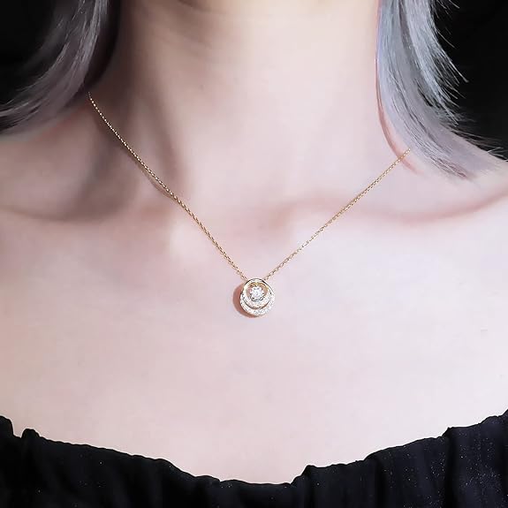 0.5 Ct Moissanite Necklace For Women S925 Sterling Silver Yellow Gold Plated Pendant Necklace DF VVS Color Moisanite Diamond Necklace Jewelry Gift for Girl Chain 16+2 In