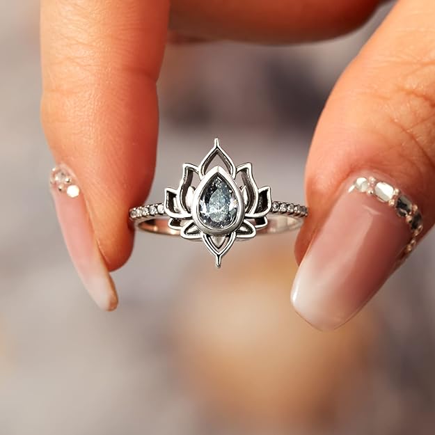 STORYJEWELLERY Lotus Promise Ring for Women, Silver Lotus Flower Ring, Empowering Dainty Ring for Girls, Jewelry Gifts for Women