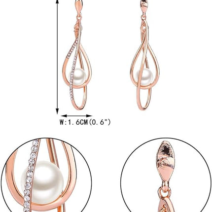 EVER FAITH Women's Austrian Crystal Simulated Pearl Twist Chandelier Teardrop Dangle Earrings Clear