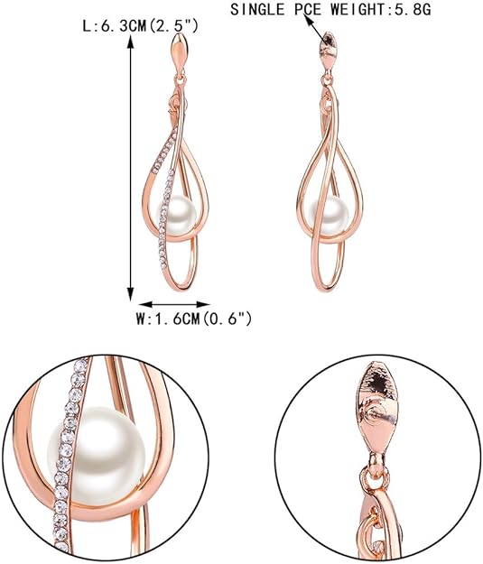 EVER FAITH Women's Austrian Crystal Simulated Pearl Twist Chandelier Teardrop Dangle Earrings Clear