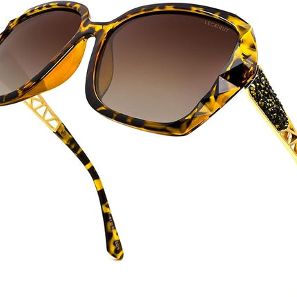 LECKIRUT Oversized Sunglasses for Women Polarized UV Protection Classic Fashion Ladies Shades Black Frame Gray Lens